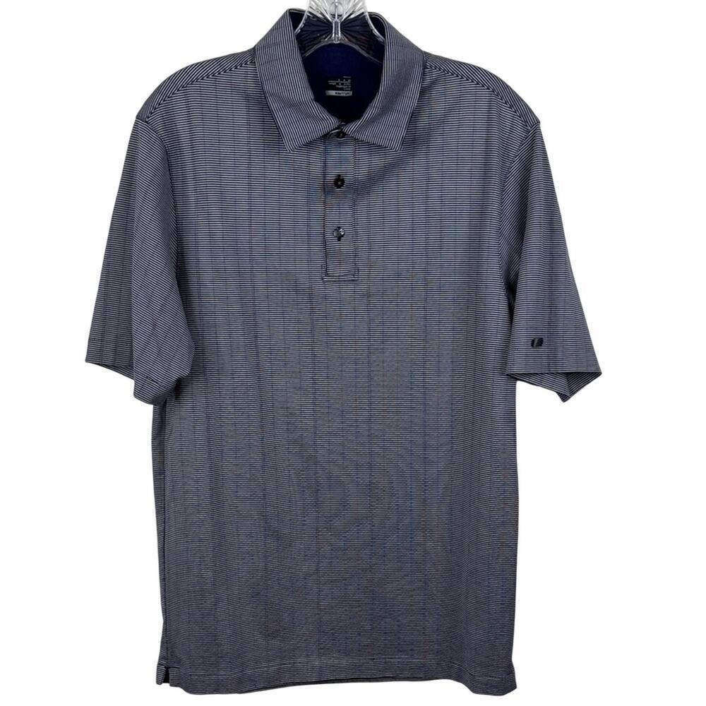 Nike Tiger Woods Collection Men's Small Gray Navy Stripe Golf Polo Dri-FIT